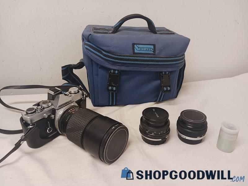 Vintage Olympus Om-1 35mm Slr Film Camera W/3 Lenses, Case, Film ...