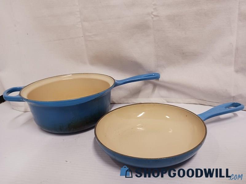 Le Creuset Signature Blue Enameled Cast Iron Pot Pan Set