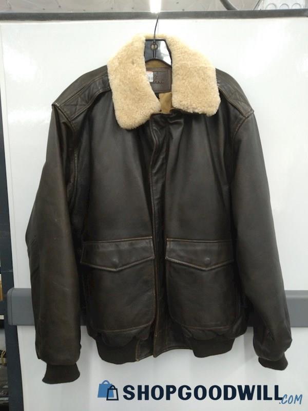 Giii Boeing Bomber Jacket L Brown Leather Faux Fur Trim - Shopgoodwill.com