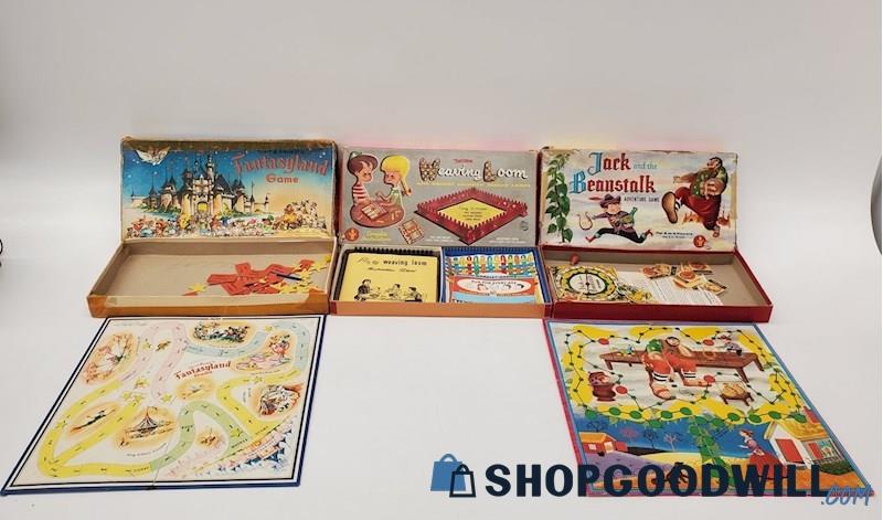 Vintage Board Games 3pc. Weaving Loom + Jack & Beanstalk + Disney ...