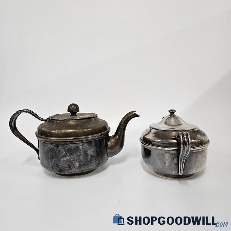 Reed & Barton Silver Usn 1375 / 3610 9u1f Tea Pot + Sugar 2pc Set ...