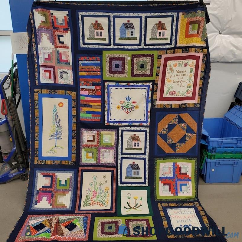 Hand Stitched Embroidered Quilt 68x90in | ShopGoodwill.com