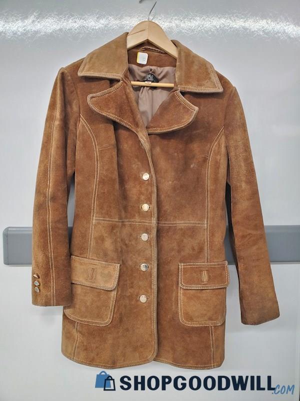 Vintage Long Jacket Coat Brown Leather Made In Hong Kong Women's Size ...