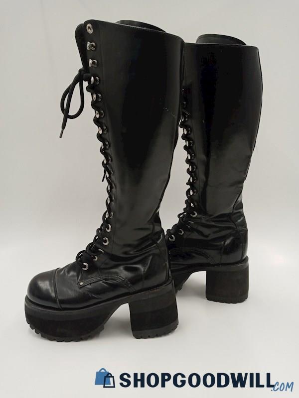 Muro Women's Knee High Platform Boots Black Patent Leather ...