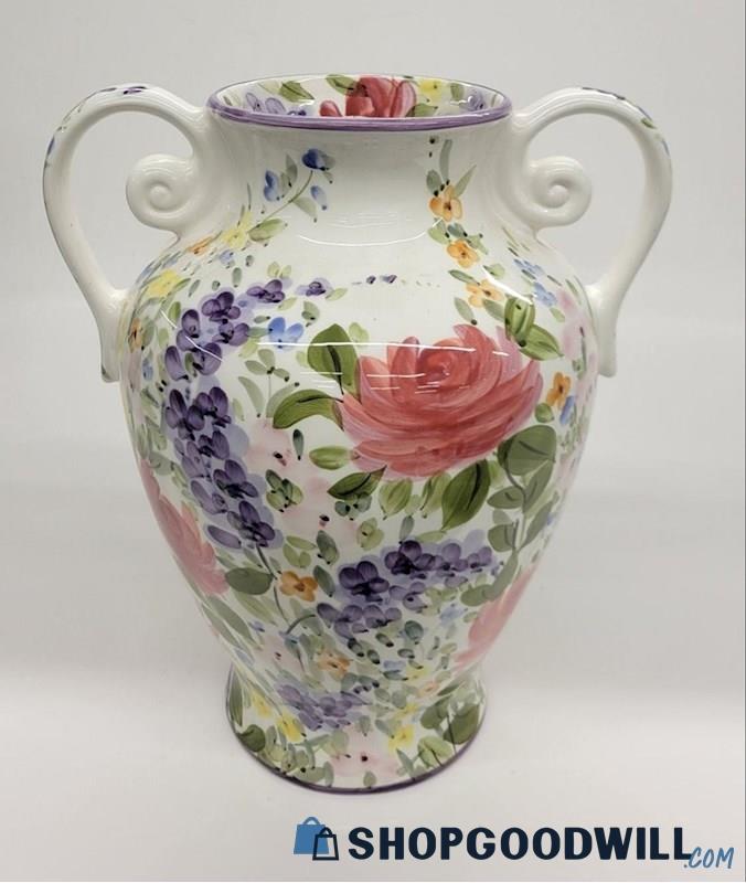 Don Swanson Designs Fantasy Garden Floral Two Handled Vase