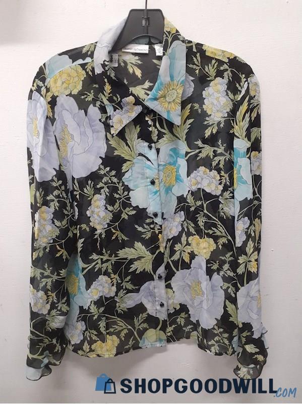 Draper's & Damon's Floral Silk Buttoned Shirt XL Multi-Color ...