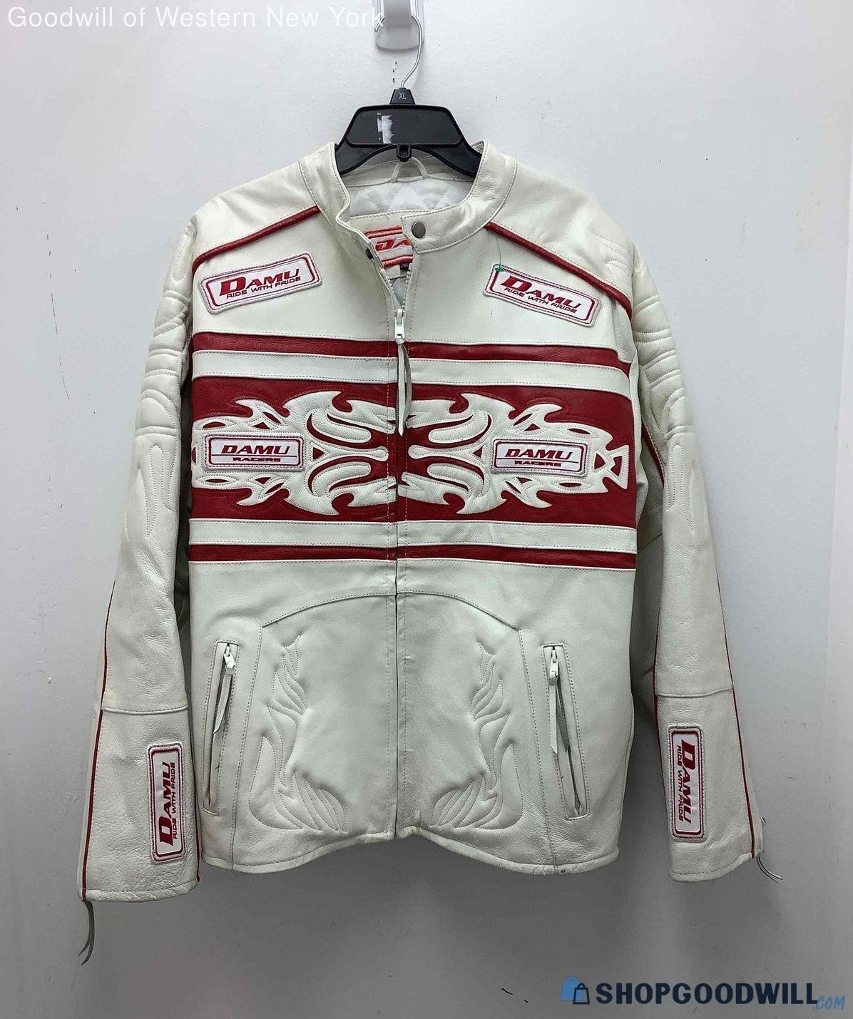Damu Racing 2XL White American Leather Jacket - shopgoodwill.com