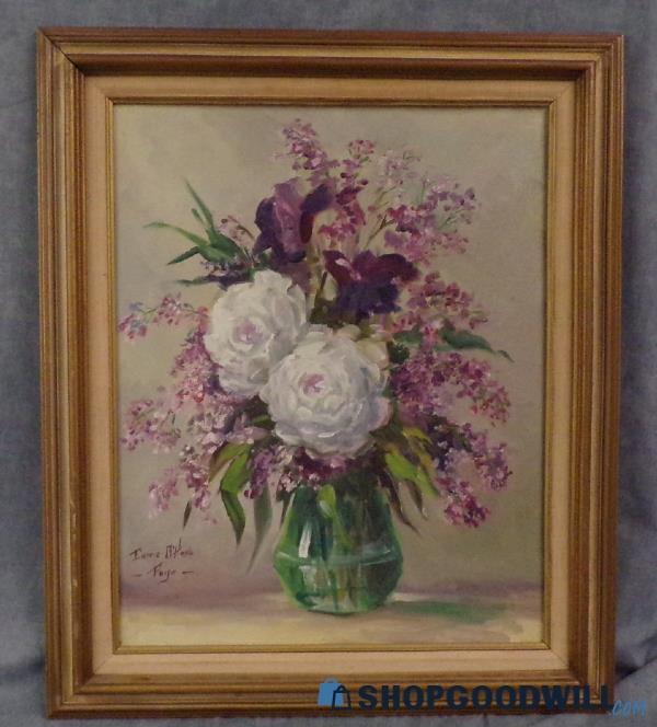 Fredrix-painting Of Bouquet Of Flowers On Canvas In Wooden Frame 