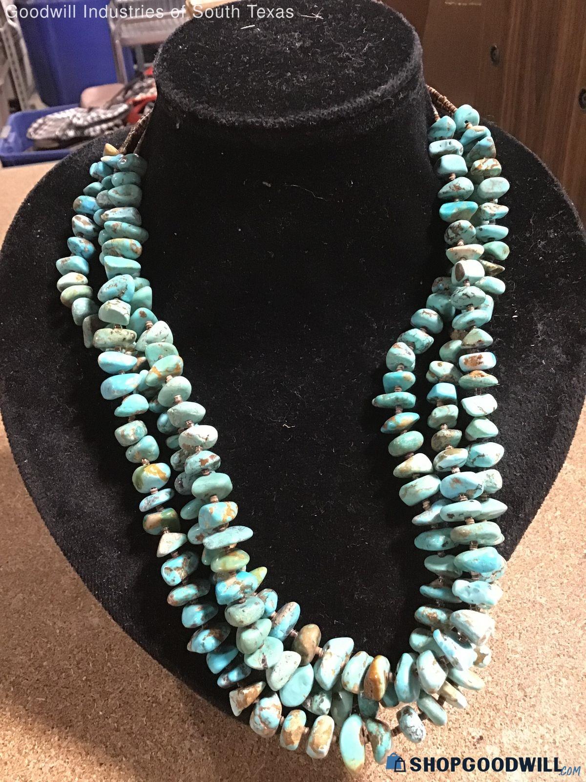 Navajo Judy Rosetta 3 Strand Turquoise Necklace - shopgoodwill.com