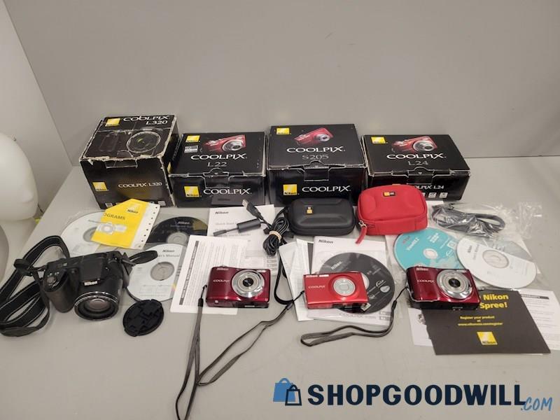 Lot Of 4 Nikon Coolpix Digital Compact & Slr Cameras W/ Boxes - All ...