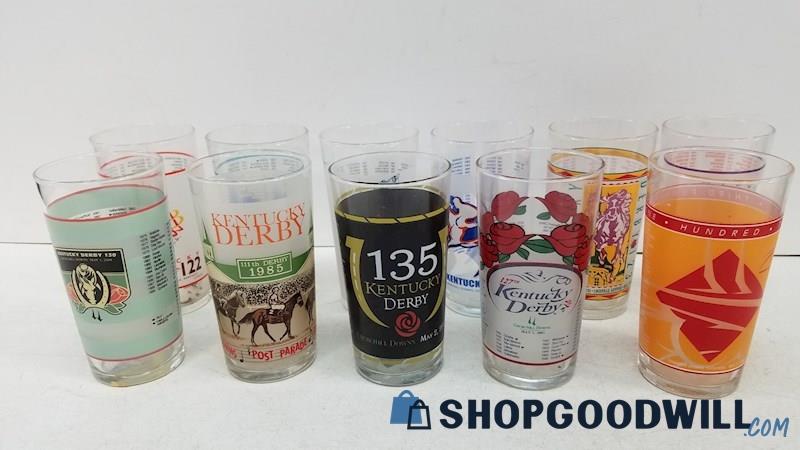 Set Of 11 Commemorative Kentucky Derby Drinking Glasses 