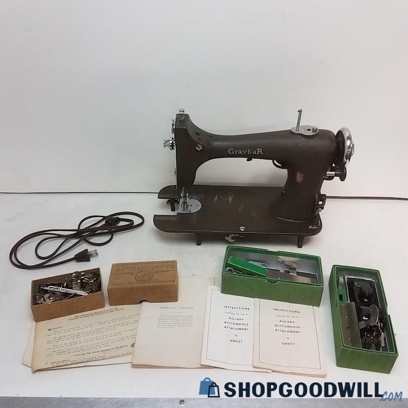 Untested Vintage Graybar Rotary Sewing Machine With Accessories