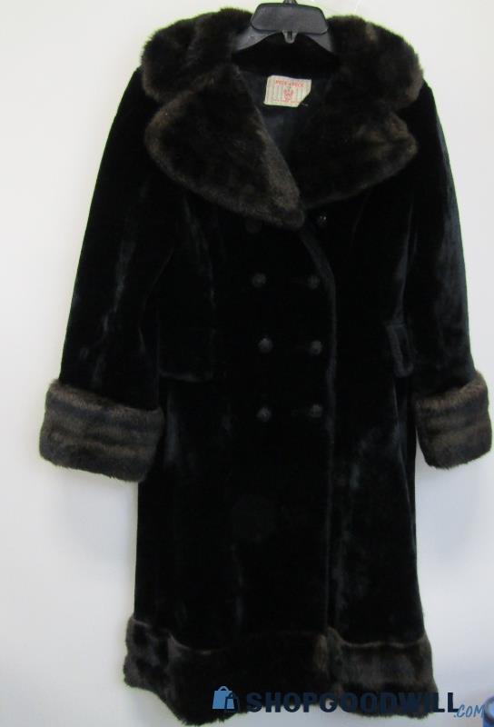 Women's 12 Vintage Peck & Peck Black and Brown Borgazia Faux Fur Coat ...