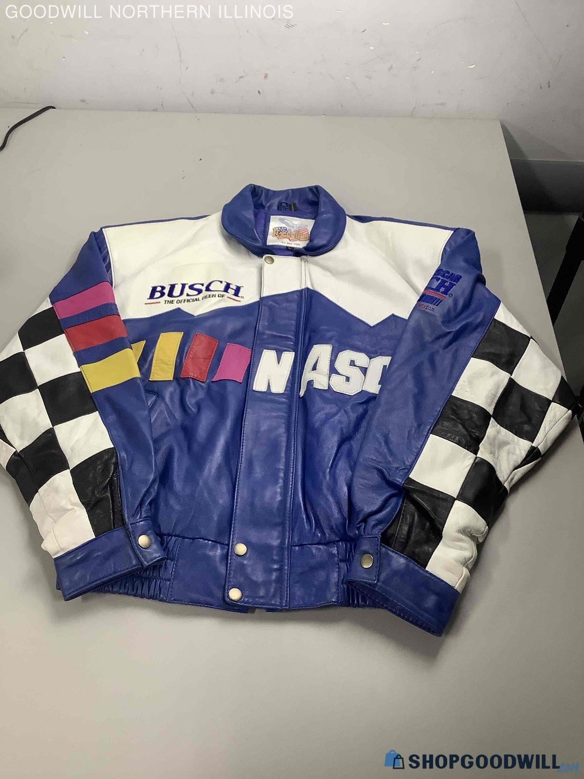 Men's Vintage NASCAR Busch Beer Racing Leather Jacket Size L ...