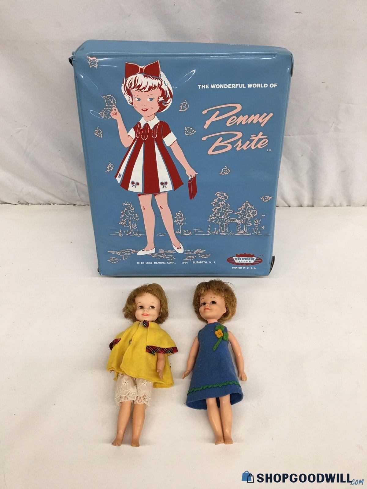 2 Vintage Penny Brite Dolls with Original 1964 Blue Carrying Case ...