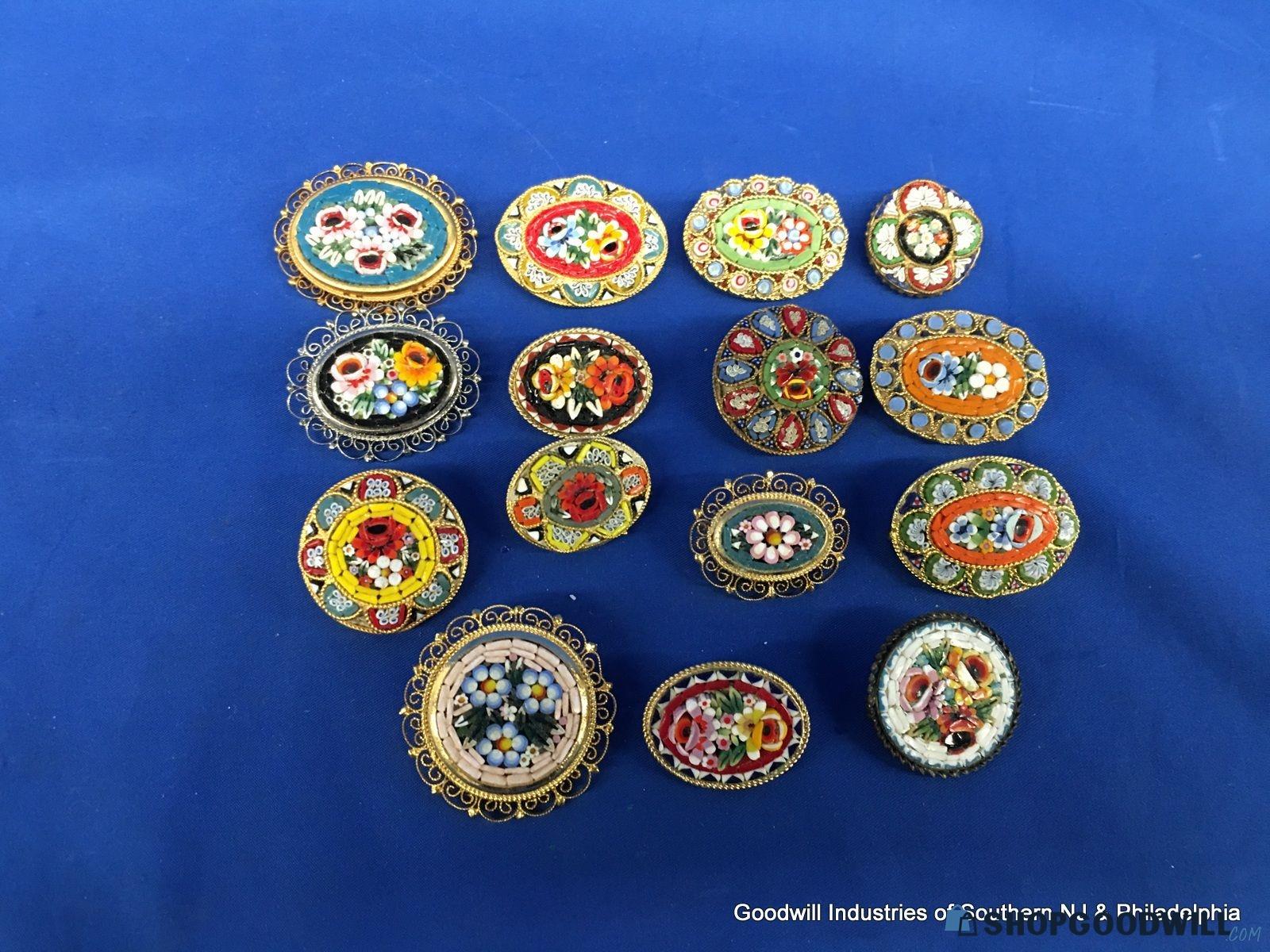 15 Italian Micro Mosaic Pins