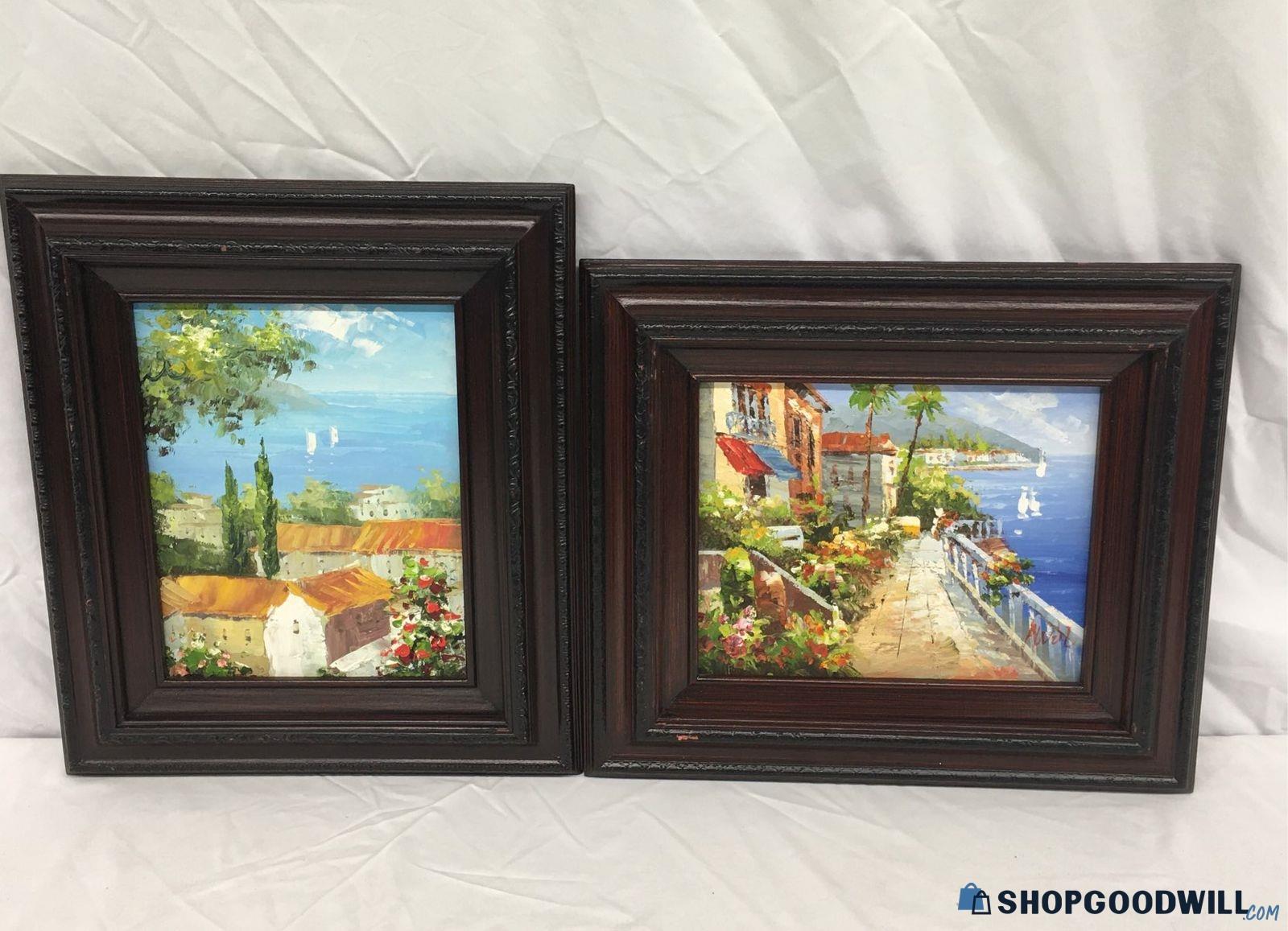 Pair Of Impressionist Mediterranean Landscape Scenes Framed Oil On ...