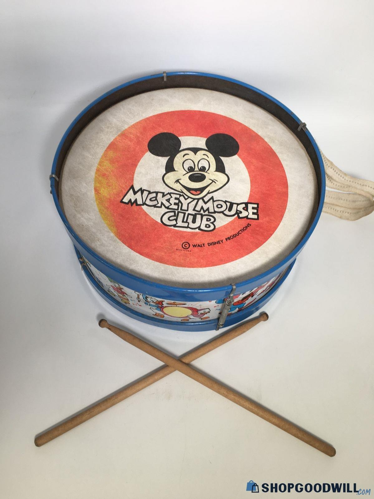 Vtg. Noble & Cooley Walt Disney Mickey Mouse Club Tin Litho Drum w ...