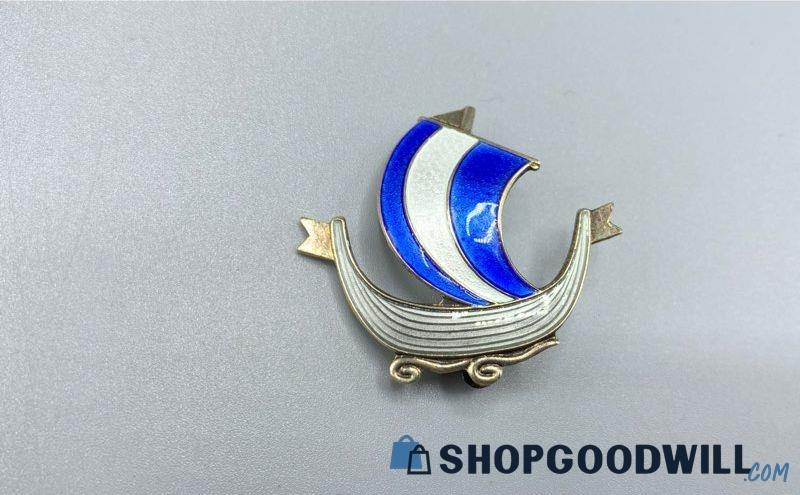 Aksel Holmsen: Norwegian Silver & Enamel Viking Ship Brooch ...