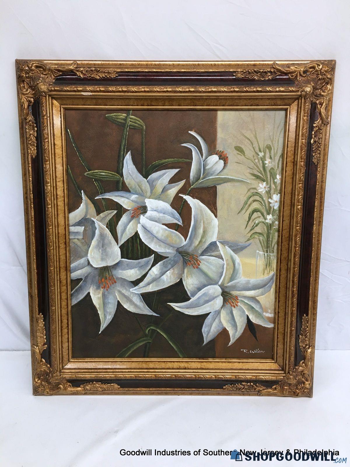 Vintage Lilly Still Life by R. Wilcox-Oil on Canvas-Framed-Signed ...