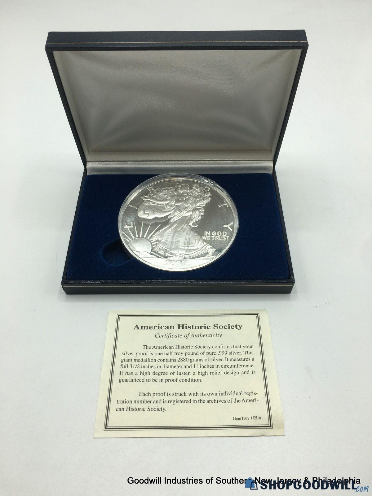 American Historic Society 1/2 Troy Pound .999 Silver Coin (186g ...