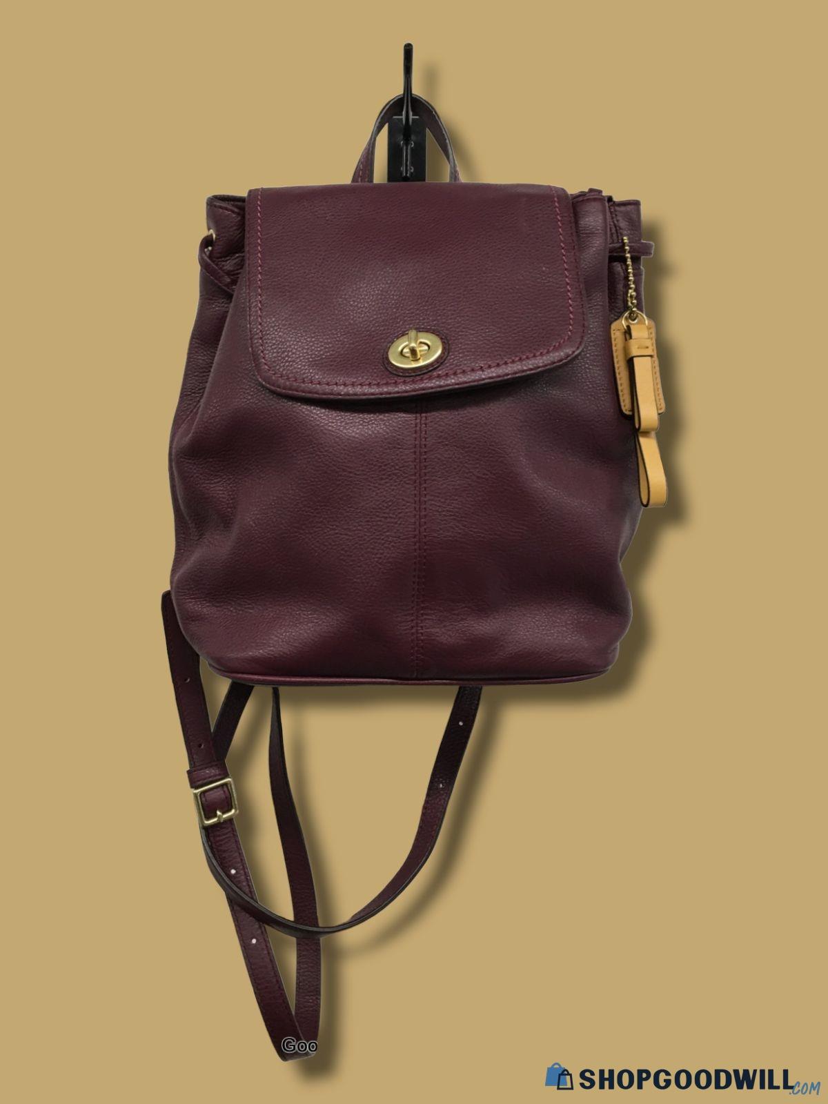 Coach F24385 Park Pebbled Leather Flap Burgundy Backpack Wcoa 4213