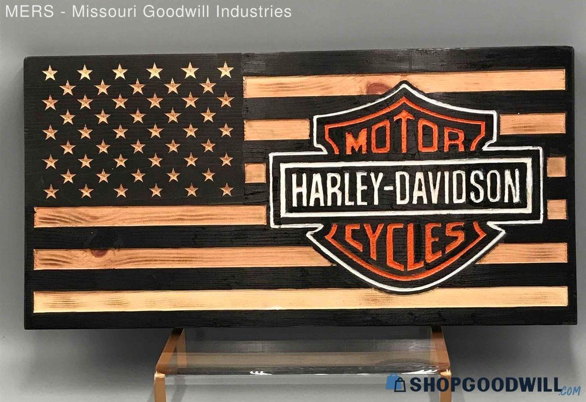 Harley Davidson Flag Logo Wood Sign 11