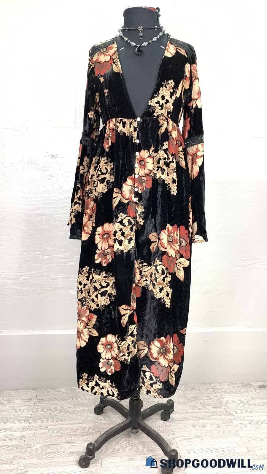 Gypsy Junkies Bell Sleeves Blk Sheer Floral Dress/cardigan/fashion ...