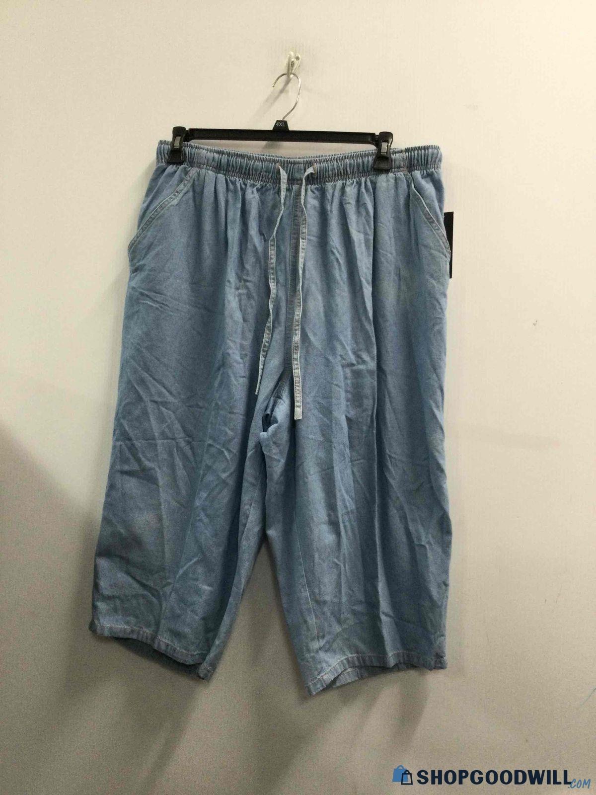 Women's Erika Light Blue Denim Pull Up Drawstring Capris Size 2x-large ...