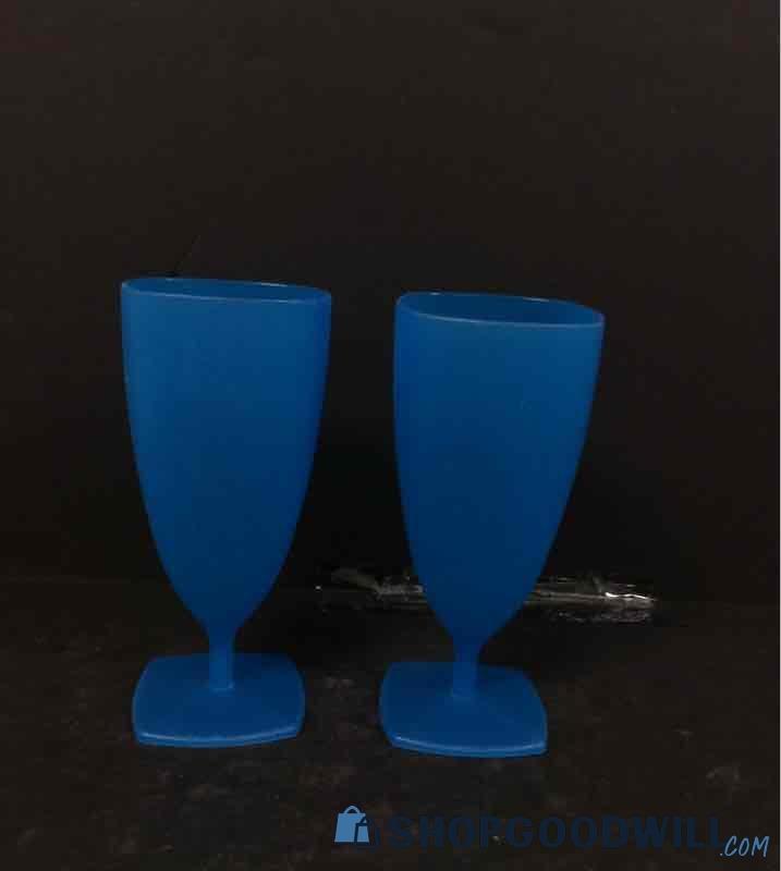 Pair Cyan Heavy Duty Plastic Reusable Goblet Picnic Drinking Cups ...