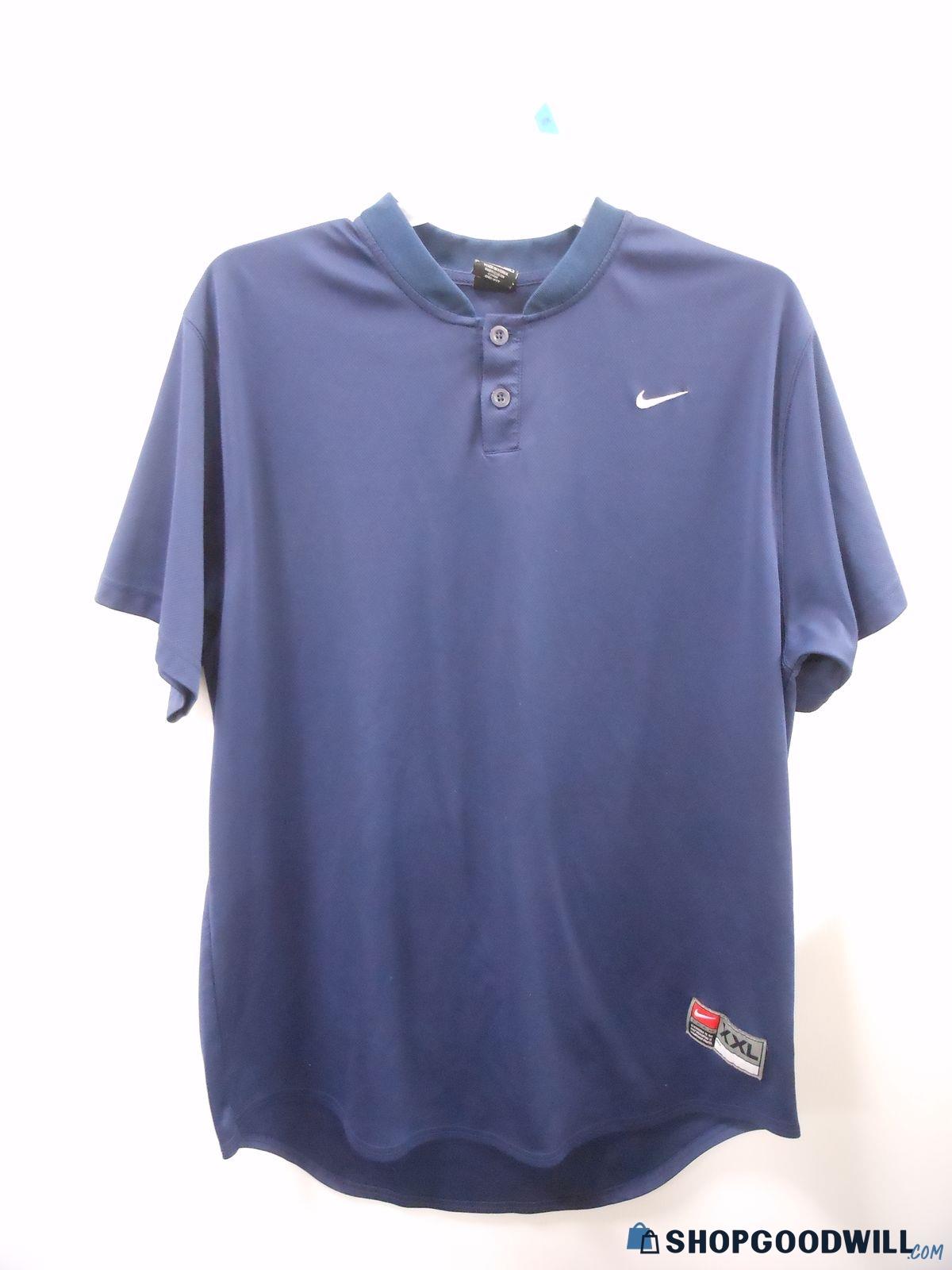 Nike Blue 2-Button Short Sleeve Shirt Adult XXL EUC - shopgoodwill.com