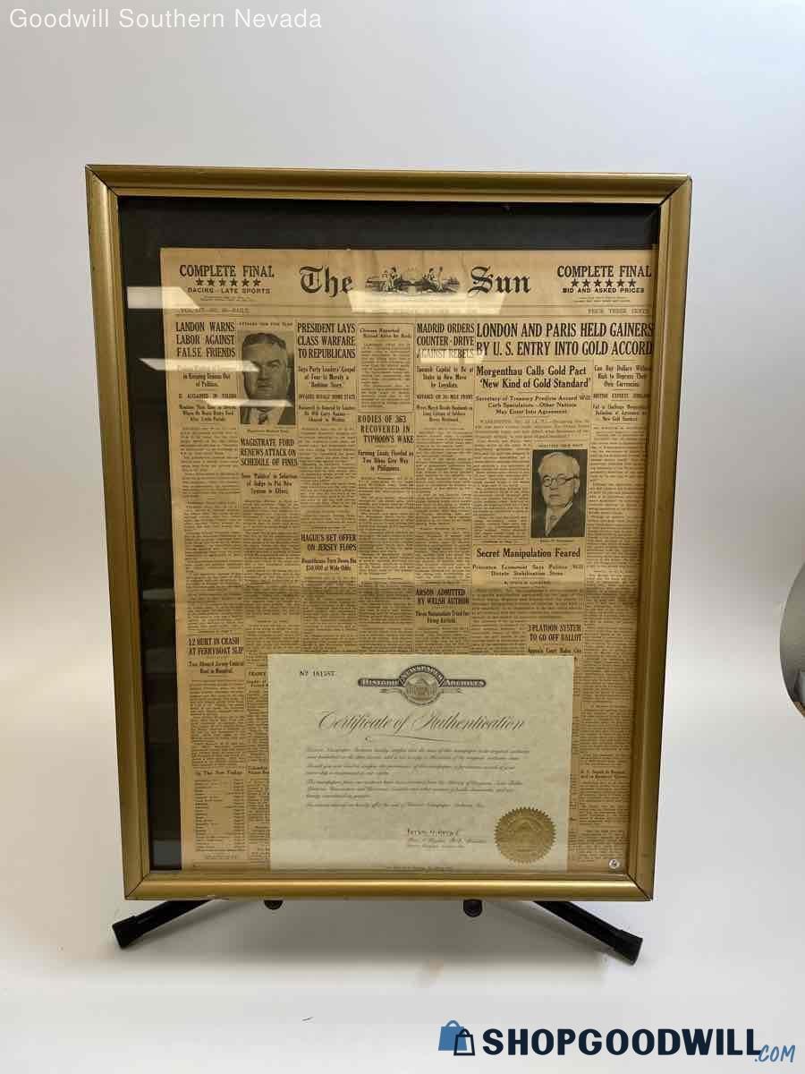 Framed The Sun Newspaper Headline October 13, 1936 - shopgoodwill.com