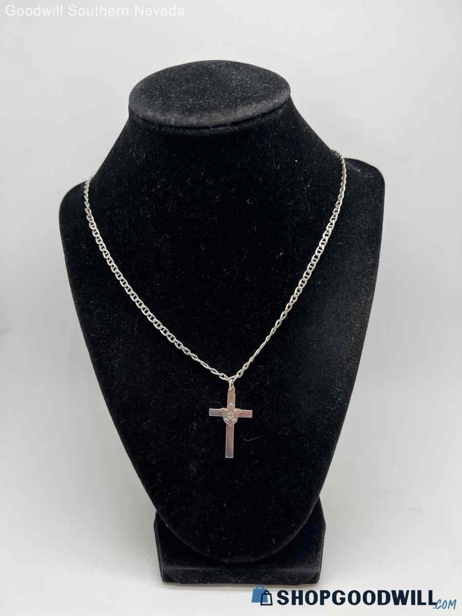 Sterling Silver Anchor Link Cross Pendant Necklace - shopgoodwill.com