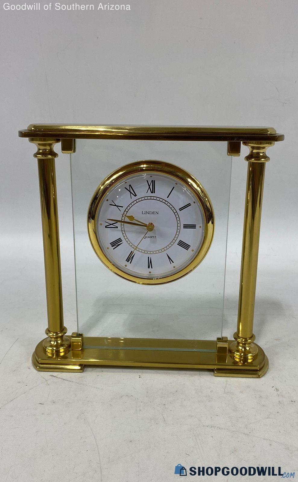 Chicago Clock Co Linden Quartz Brass & Glass Mantel / Desk Clock ...