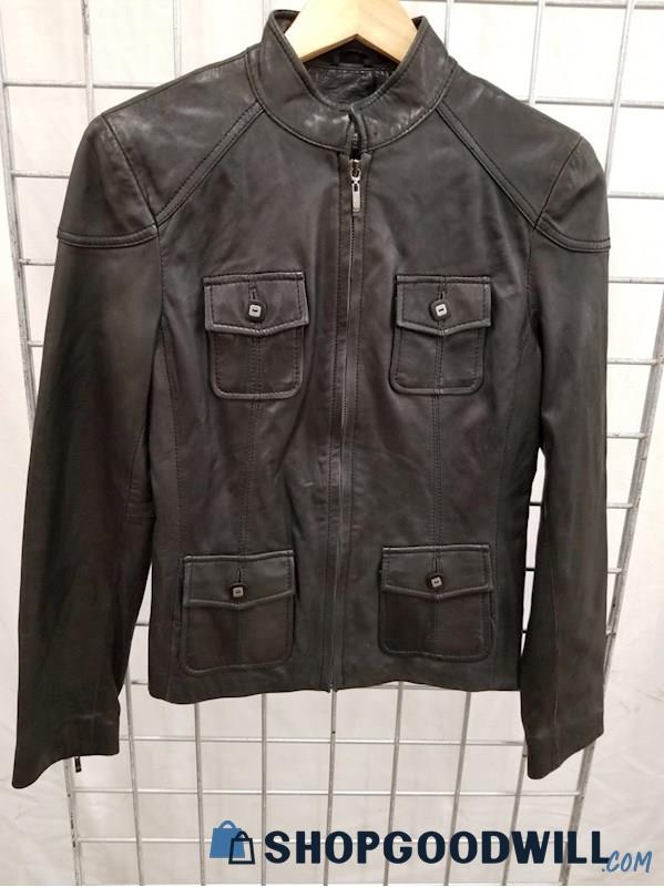 Kenneth Cole Reaction Black Leather Jacket sz Med - shopgoodwill.com