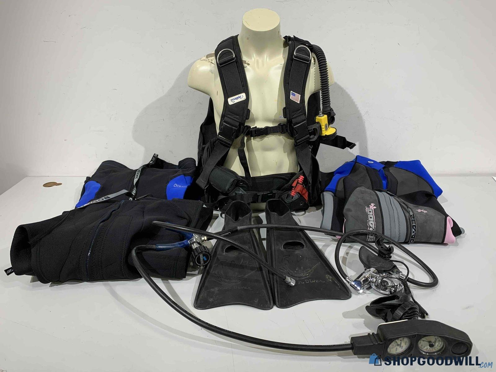 Scuba Diving Lot Of 8 Incl. Fullbody/Shorty Wetsuits - shopgoodwill.com