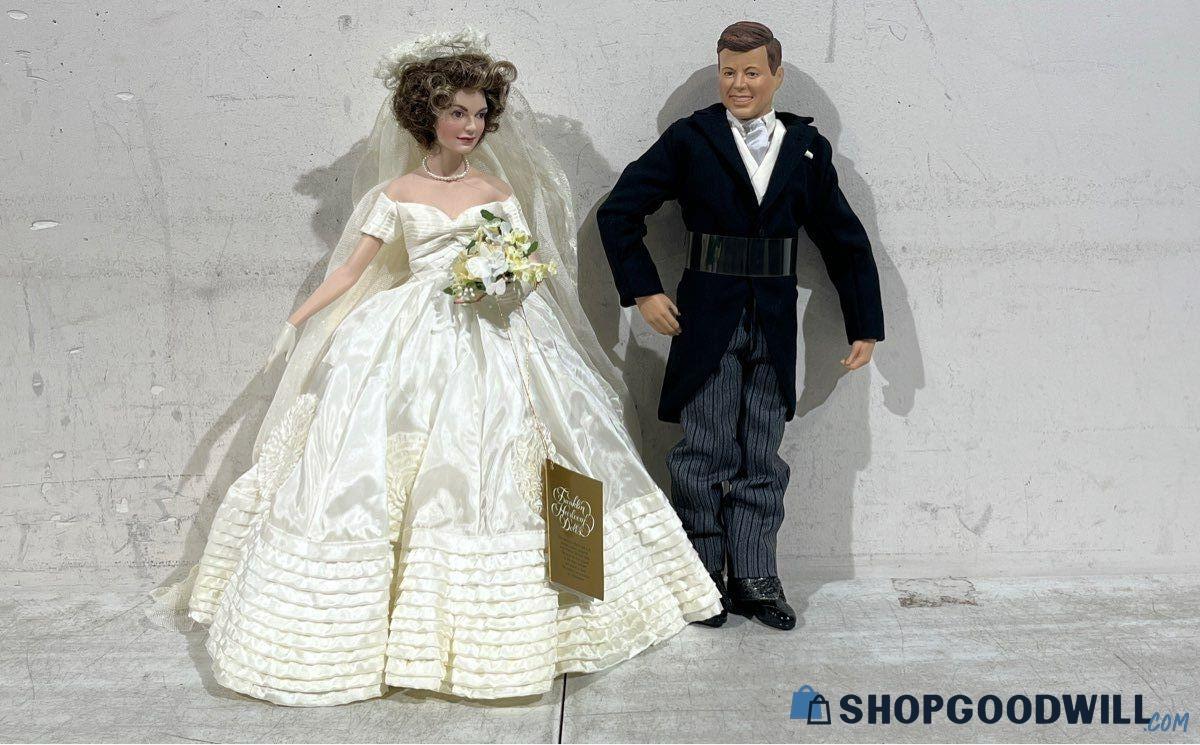 Franklin Mint Heirloom John F Kennedy Groom & Jackie Bride Dolls Lot Of ...