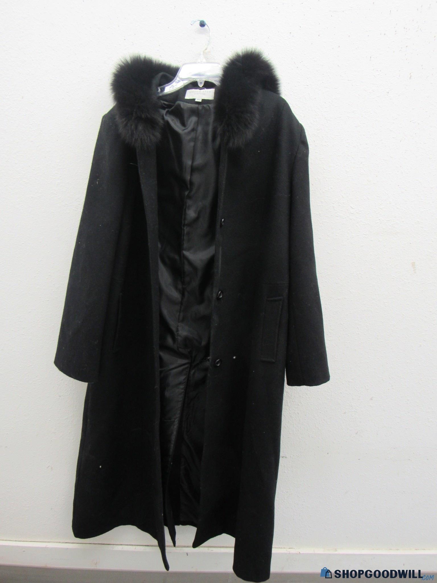 Andrea Brem New York Black Long Coat With Hood & Faux Fur Trim Size 18w ...