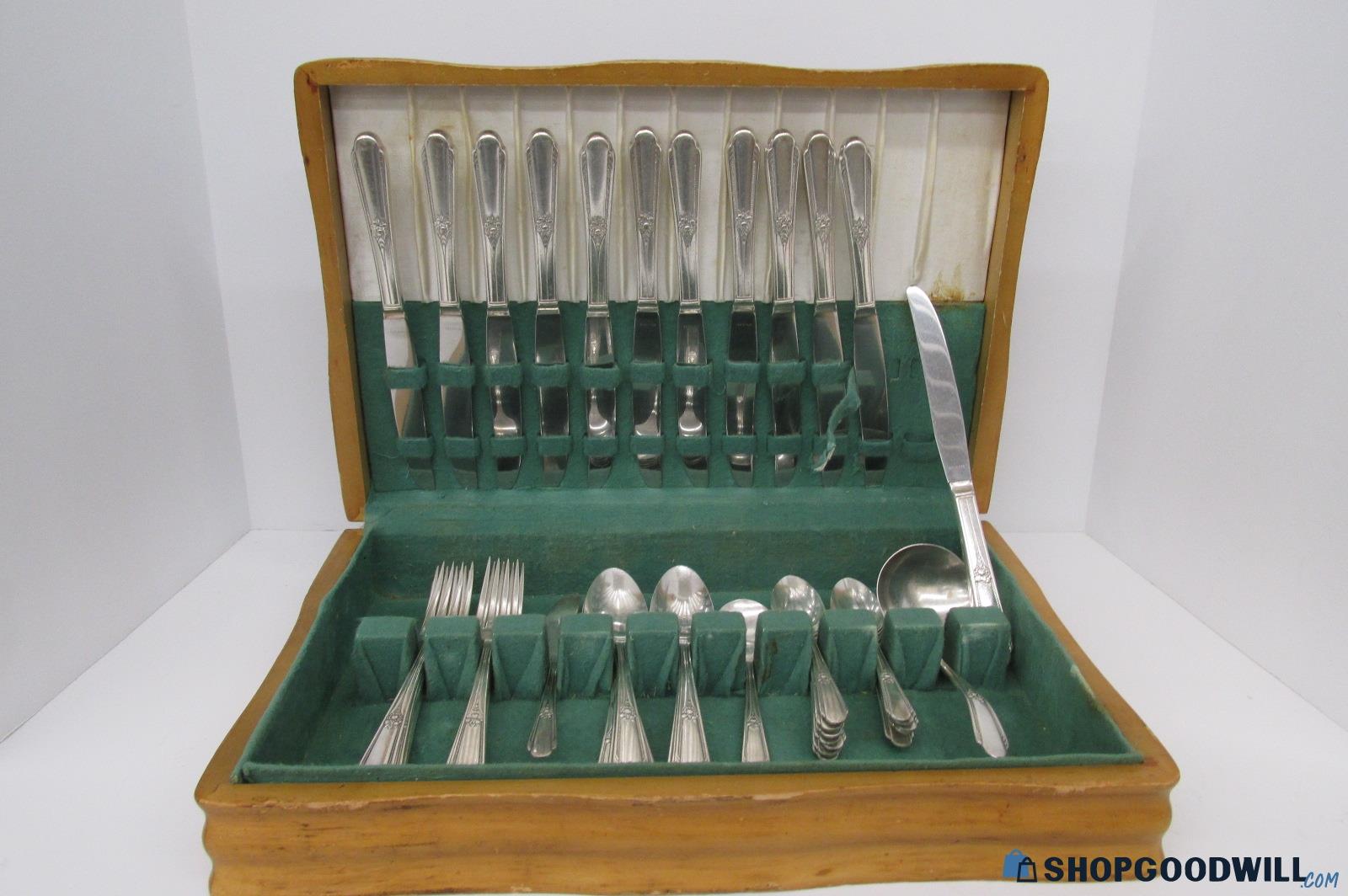 Set of 51 Pieces Silver Plated Flatware With Wooden Box - shopgoodwill.com