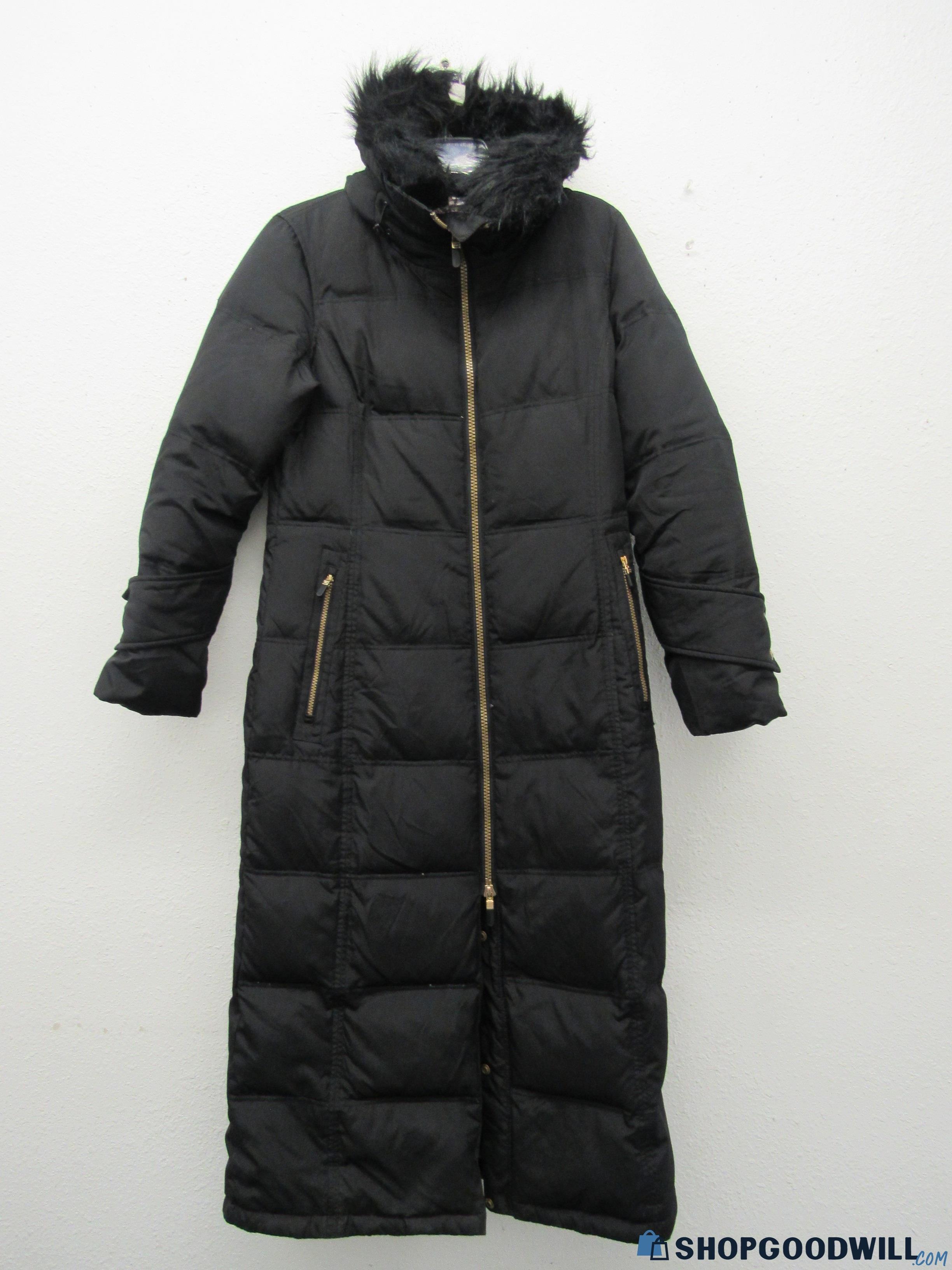 Womens Calvin Klein Long Black Down Feather Hooded Winter Coat Size ...