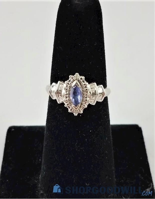 Vintage 10K White Gold Light Purple Stone & Diamond Ring - shopgoodwill.com