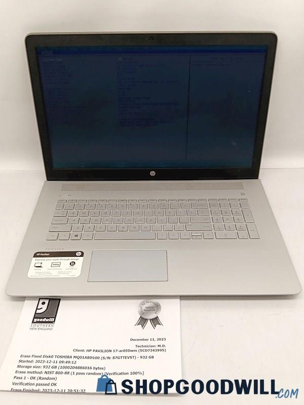 Hp Pavilion 17ar050wm 17.3" Laptop, Amd A109620p Apu 2.50, 8gb Am