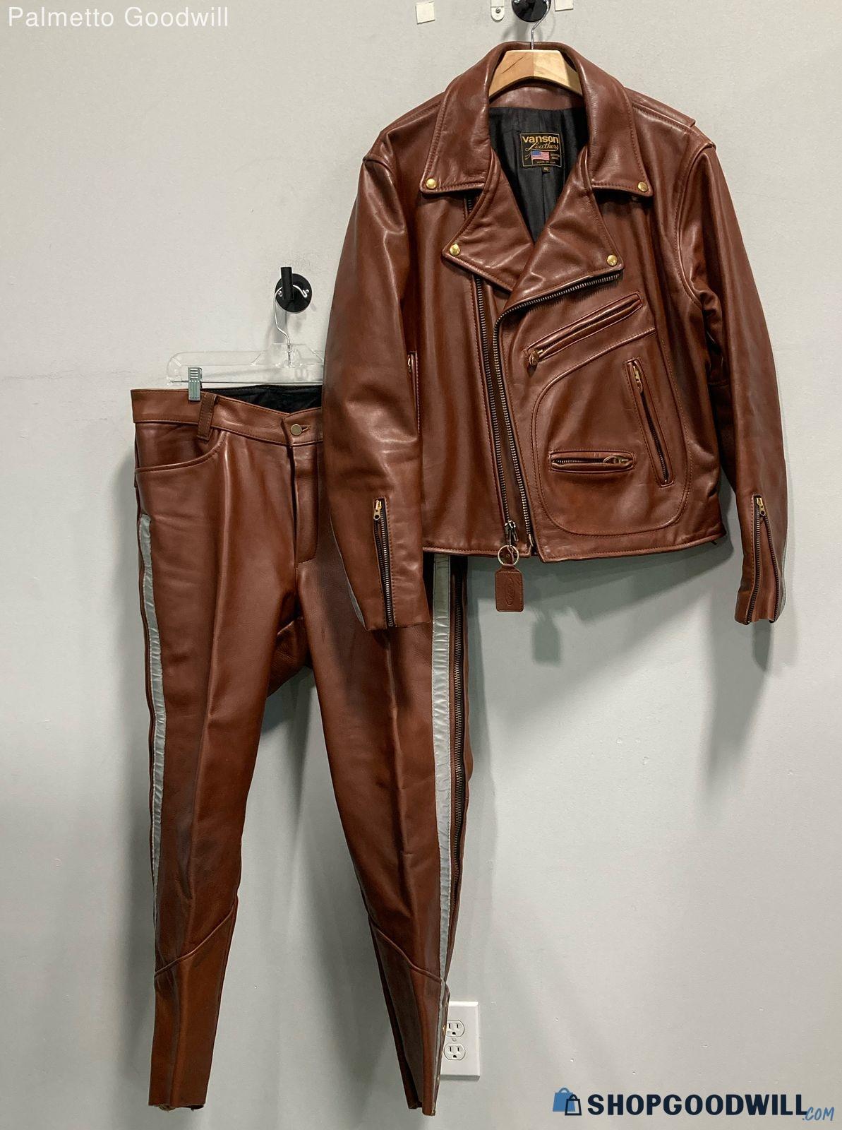 Men's Brown Vanson Leather Pants And Jacket (Size 40 Pants, 46 Jacket ...