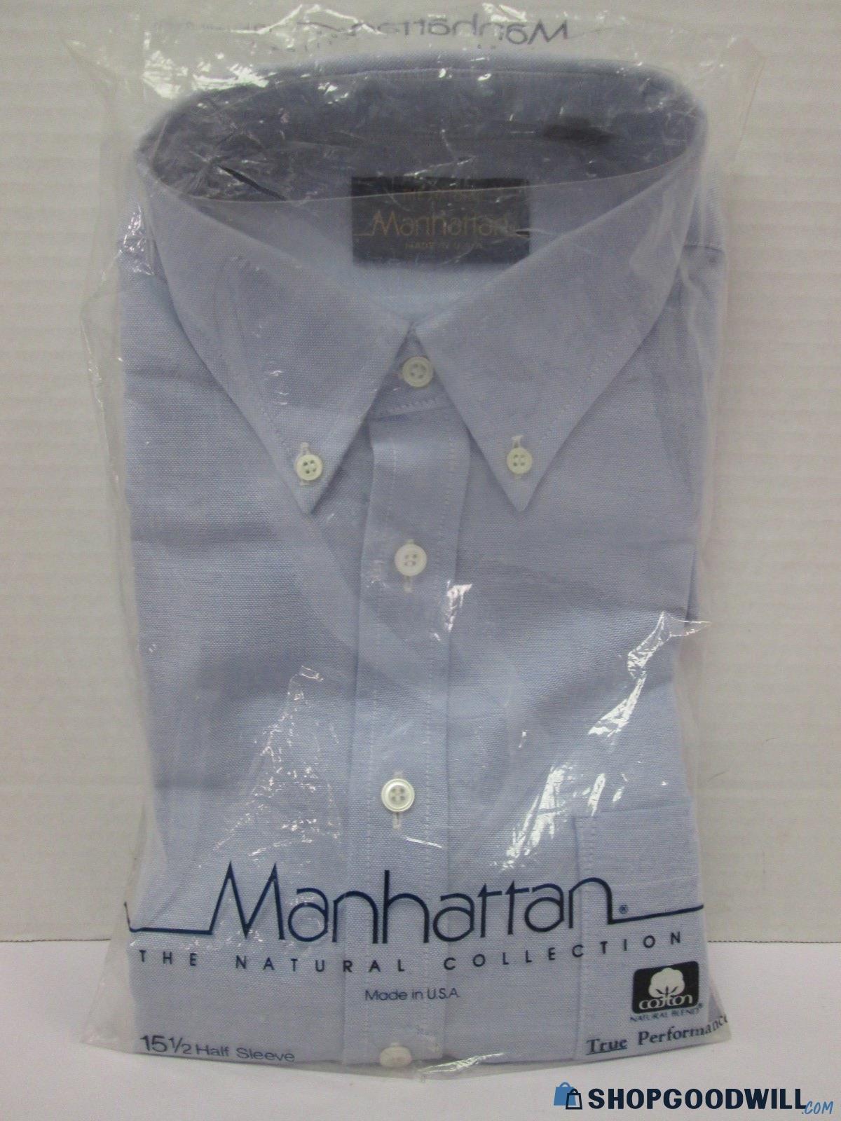 Nwt Manhattan Men's Light Blue Collared Button Down Half Sleeve Dress ...