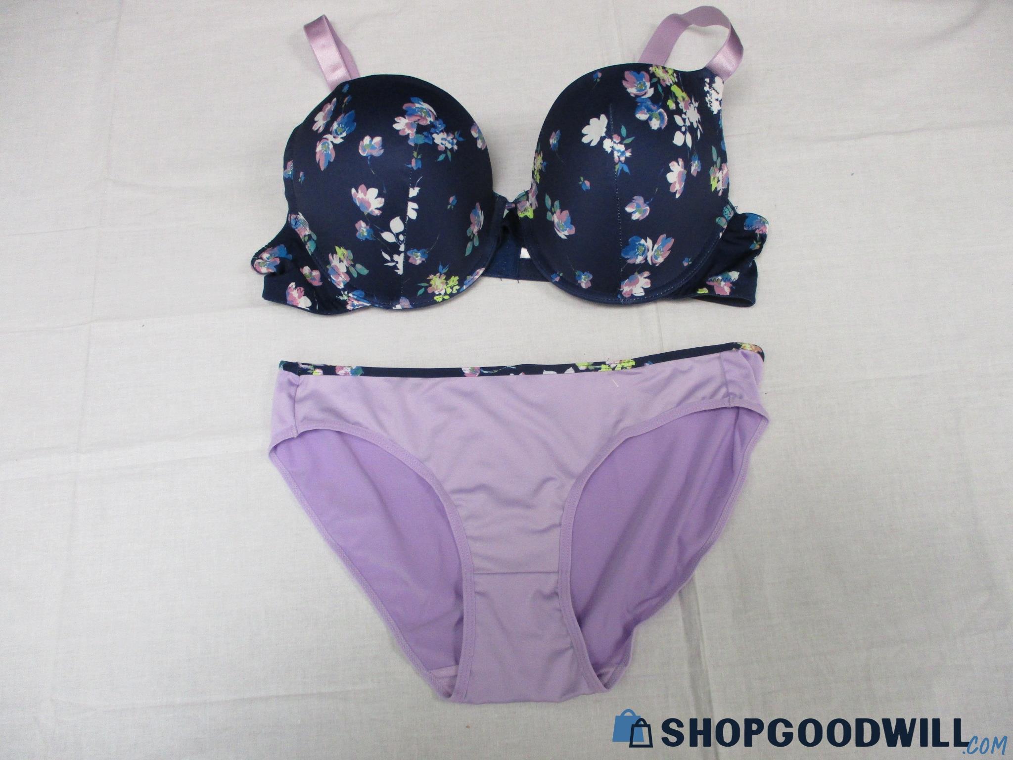 NWOT Sears/KMart Navy/Lilac Floral Underwire Demi Bra/matching Panty ...