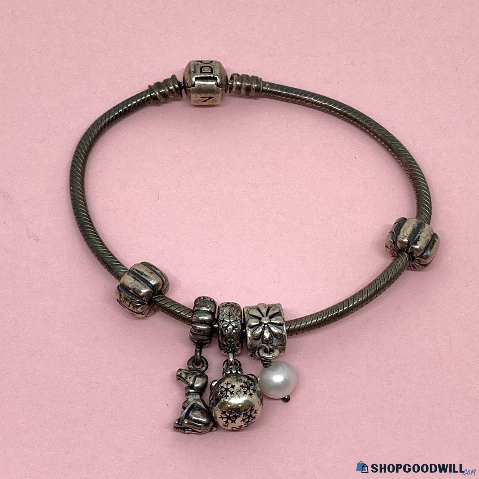 Pandora ALE 925 Sterling Silver Charm Bracelet w/Dangle Charms, 32.03g ...