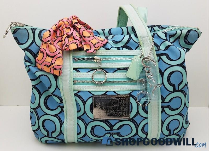Used Coach Poppy 3d Op Art Glam Blue/mint Green Tote Purse Handbag ...