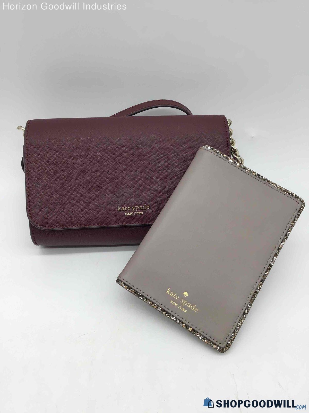 Kate Spade Leather Burgundy Crossbody & Taupe Wallet - shopgoodwill.com