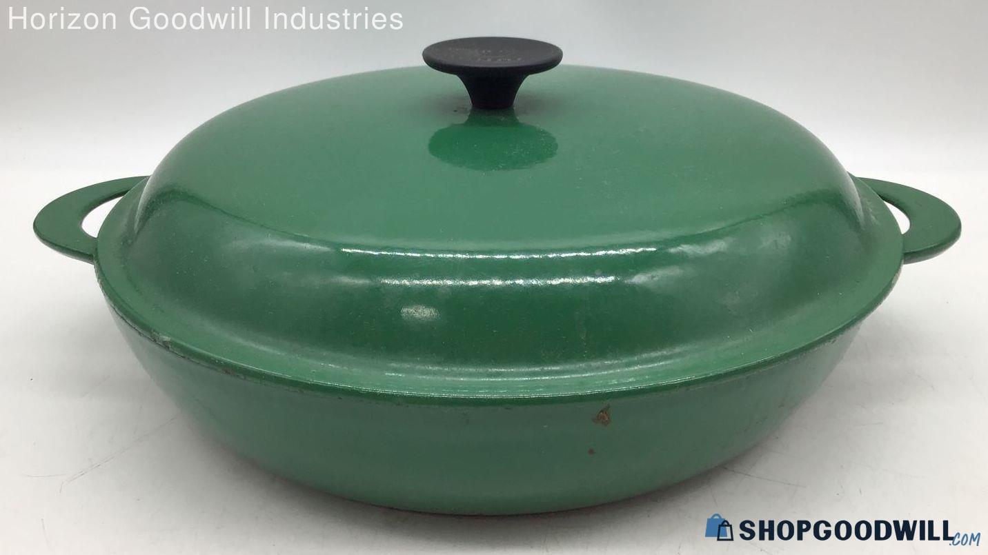 Le Creuset Made In France Green Enameled Cast Iron Signature Braiser W Lid Shopgoodwill Com