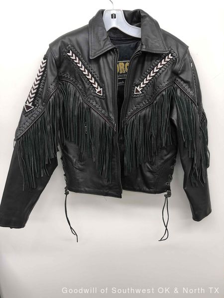 Force motorcycle fringe beaded leather jacket - shopgoodwill.com